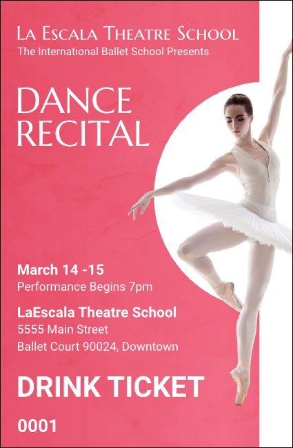Ballet Dance Recital Drink Ticket Product Front