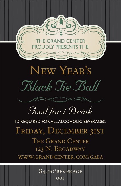 Classic Black Pinstripe Drink Ticket Product Front