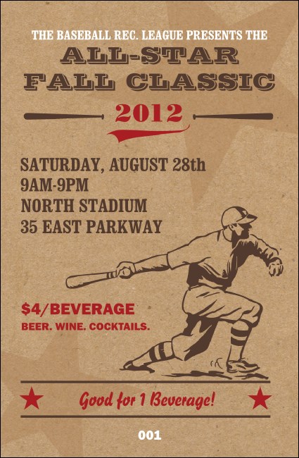 All-Star Retro Baseball Drink Ticket Product Front
