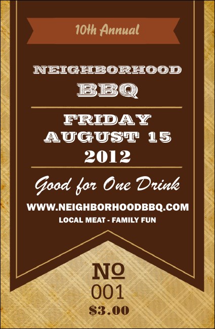 BBQ Vintage Drink Ticket Product Front