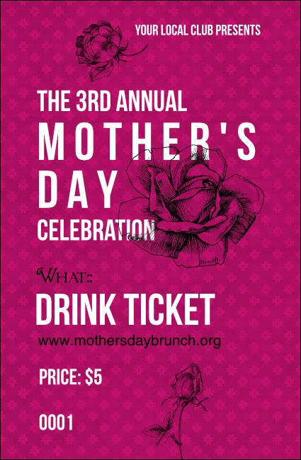Stylish Rose Drink Ticket Product Front