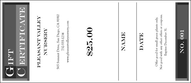 Black and White Gift Certificate Product Front