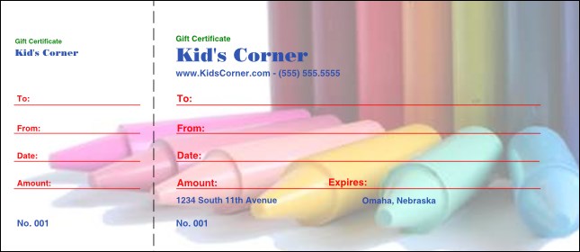 Crayons Gift Certificate Product Front