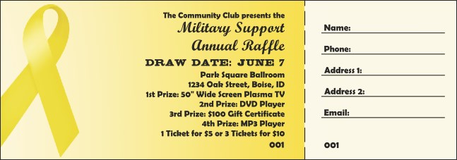 Yellow Ribbon Raffle Ticket Product Front