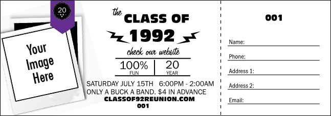 Class Reunion Mascot Purple Raffle Ticket Product Front