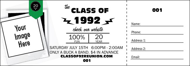 Class Reunion Mascot Green Raffle Ticket Product Front