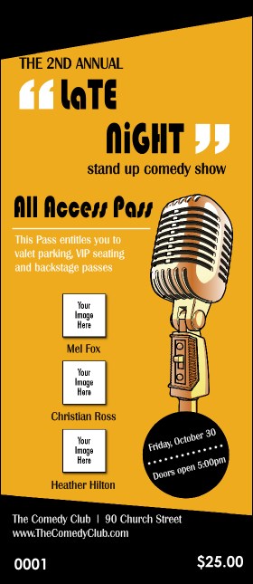 Comedy Retro Microphone VIP Pass Product Front