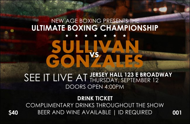 Boxing Drink Ticket Product Front
