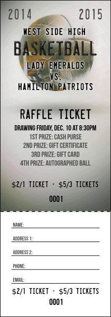 Basketball Schedule Raffle Ticket Product Front